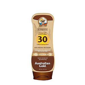 Australian Gold Sunscreen Lotion: 8oz SPF 30 Australian Gold Sunscreen Lotion $3.20 & More w/ S&S + Free S/H
