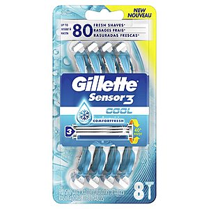 8-Count Gillette Sensor3 Cool Men's Disposable Razors $6