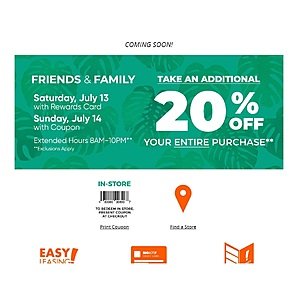Big Lots 20% off coupon Friends and Family Sale Saturday July 13 and Sunday July 14