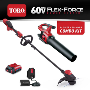 Toro 60-Volt Max Lithium-Ion Cordless String Trimmer and Leaf Blower Combo Kit (2-Tool), 2.0 Ah Battery and Charger Included-51881 - The Home Depot $199