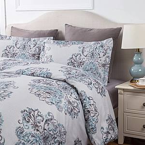 Duvet Cover Set with Zipper Closure-Damask Print Grey Reversible Design from $14.99~$20.99 + Free Shipping