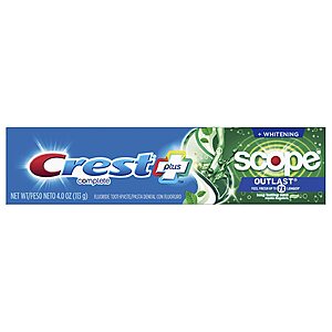 Crest Toothpastes: 4.6-Oz Crest Touch of Scope Whitening Toothpaste $1 each & More + Free Shipping