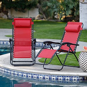 2-Pack Coral Coast Zero Gravity Lounge Chairs w/ Padded Headrests: Red $52.20 ($26.10 each), Beige or Blue $57.60 ($28.80 each) + Free Shipping