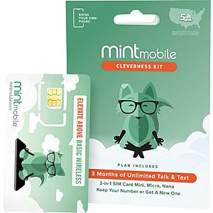 3-Month Mint Mobile 10GB 5G / 4G LTE Prepaid SIM Card Kit $30 + Free Curbside Pickup