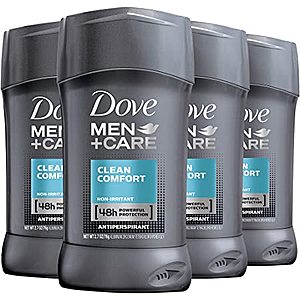 4-Pack 2.7-Oz Dove Men+Care Antiperspirant Deodorant (Clean Comfort) $9.65 w/ S&S + Free Shipping w/ Prime or on $25+