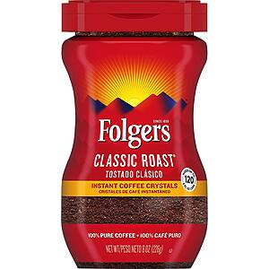 8-Oz Folgers Classic Roast Instant Coffee Crystals $3.49 w/ S&S + Free Shipping w/ Prime or on $25+