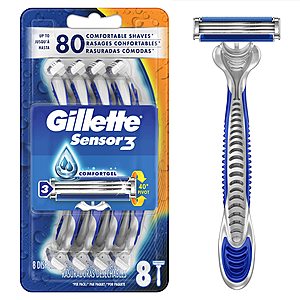 8-Count Men's Gillette Sensor3 Disposable Razors $3.54 w/ S&S + Free Shipping w/ Prime or on $25+