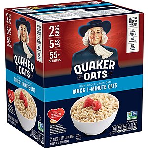 5-Lb Quaker Oats Quick 1-Minute Oatmeal (55 Servings) $4.49 w/ S&S + Free Shipping w/ Prime or on $25+
