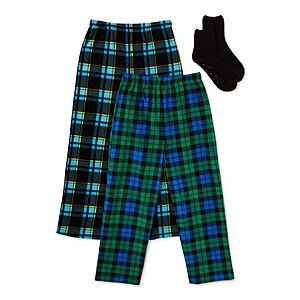 2-Pack Mad Dog Micro Fleece Pajama Sleep Pants w/ Slipper Socks $4.75 & More