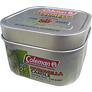 6-Ounce Coleman Scented Citronella Candle Wooden Crackle Wick (Pine Scent) $2.94 + FS w/ Amazon Prime or FS on $25+