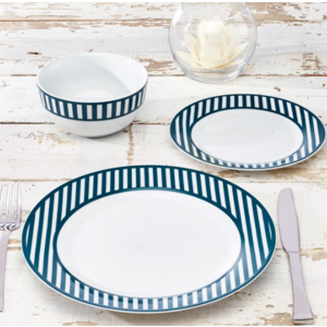 Dinnerware Sets: 12-Piece Blue Pomegranate Porcelain Set (service for 4) $14.60, 12-Piece Nautical Porcelain Striped Set (service for 4) $17.84 + Free S/H on $35+