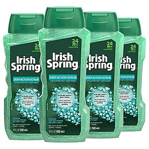 4-Count 18oz. Irish Spring Body Wash Shower Gel (Deep Action Scrub) $9.50 w/ Subscribe & Save