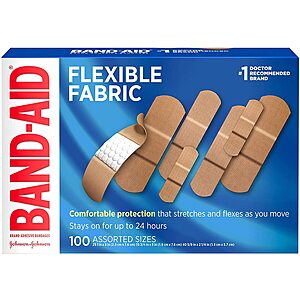 100-Count Band-Aid Flexible Fabric Adhesive Bandages (Assorted Sizes) $4.90 w/ S&S + Free Shipping w/ Prime or on $25+