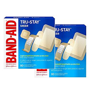 80-Ct Band-Aid Brand Tru-Stay Sheer Strips Adhesive Bandages (Assorted Sizes) 2 for $3.75 w/ S&S + Free Shipping w/ Prime or on $25+
