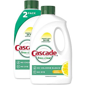 2-Ct 60-Oz Cascade Free & Clear Gel Dishwasher Detergent Liquid (Lemon Essence) $8.30 w/ S&S + Free Shipping w/ Prime or on $25+