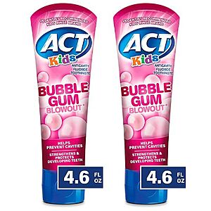 4.6-Oz ACT Kids Anticavity Fluoride Toothpaste (Bubble Gum Blowout) 2 for $4.20 w/ S&S + Free Shipping w/ Prime or on $25+