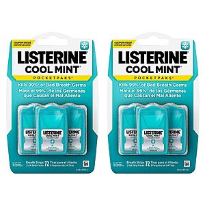 3-Pack 24-Strip Listerine Pocketpaks Breath Strips (Cool Mint) 2 for $5.15 w/ S&S + Free Shipping w/ Prime or on $25+
