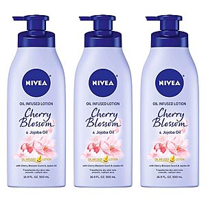 Select Nivea Skincare $10 off $20+: 3-Ct 16.9-Oz Nivea Oil Infused Cherry Blossom Body Lotion w/ Jojoba Oil 3 for $9.92 w/ S&S and More + Free Shipping w/ Prime or on $25+