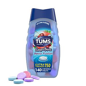 140-Count TUMS Smoothies Extra Strength Antacid Tablets (Berry Fusion) $5.95 w/ S&S + Free Shipping w/ Prime or on $35+