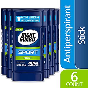6-Count 2.6oz Right Guard Sport Antiperspirant Deodorant (Fresh) $7.50 w/ Subscribe & Save
