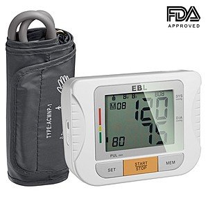 EBL Upper Arm Blood Pressure Monitors with Cuff that Fits Large Arms - Large LCD Display for 2 Users Home Check - Highly Accurate and Lightning Fast, FDA-Certified $18.99