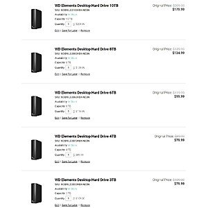 Western Digital Elements 6TB External Drive $99 in cart (Coupons will stack)