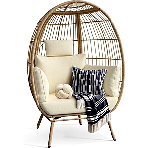 Dextrus Wicker Egg Chair Outdoor Indoor Oversized Lounger with Stand and Cushions Egg Basket Chair for Patio Backyard Porch - $249.98