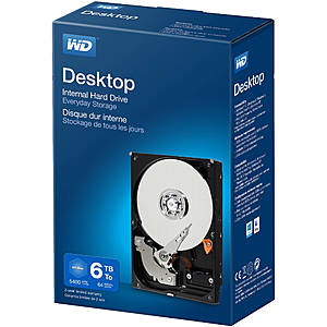 WD Hard Drives: 6TB WD Desktop Internal SATA III 3.5" Hard Drive $110 & More + Free S/H