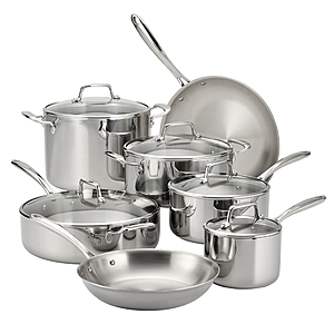 Tramontina 12-Piece Tri-Ply Clad Stainless Steel Cookware Set, with Glass Lids - $219.96