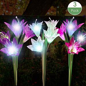 YiFi-Tek Outdoor Solar Garden Stake Lights 3 Pack with 12 Lily Flowers $13.49 AC on Amazon