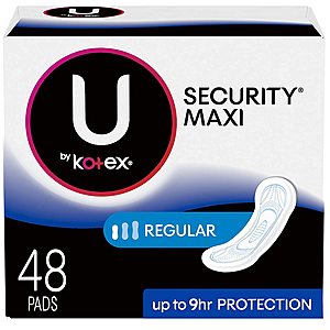U by Kotex Security Maxi Pads, Regular, Unscented, 192 Count (4 Packs of 48) $15.82