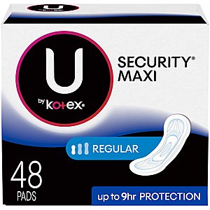 192-Count U by Kotex Security Maxi Pads, Regular, Unscented $14.94