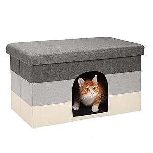 FurHaven Pet House Footstool & Ottoman Dog & Cat Bed (Large, Gray/Cream Stripes) $29