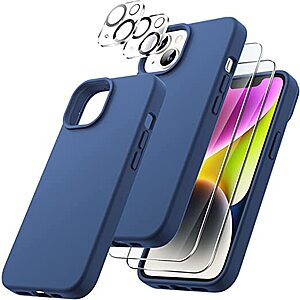 JETech 3 in 1 Silicone Case (Cobalt Blue|Red|Midnight Green) for iPhone 14 Plus 6.7-Inch, with 2-Pack Screen Protector and 2-Pack Camera Lens Protector $6