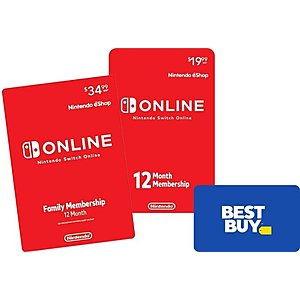 Nintendo Switch Online 12-Month Individual Membership [Digital] + $5 GC @BestBuy $20
