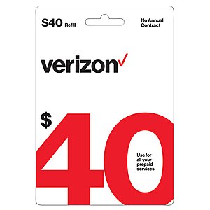 Verizon Wireless Prepaid $40 Refill Card for $33.40 at Walmart.