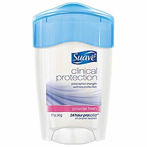 4-Count Suave "Clinical" Antiperspirant Deodorant, Powder Fresh $11.44 AC (as low as $9.68 15% s&s)