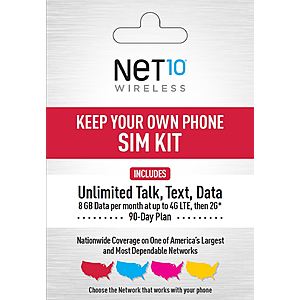 Net10 Wireless: 90-Days of Unlimited Talk, Text + 8GB LTE Data (Per Mo.) $30 + Free Shipping
