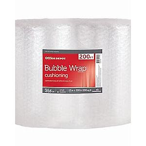 Office Depot 3/16" Thick 12-Inch x 200-Ft Clear Bubble Wrap Roll - $14 + Free Curbside Pickup @ Office Depot / Office Max