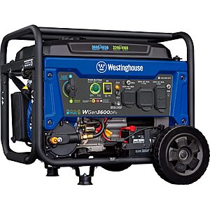 Westinghouse 4650 Watt Dual Fuel Portable Generator, Remote Electric Start with Auto Choke, RV Ready 30A Outlet, Gas & Propane Powered, CO Sensor, CARB Compliant - $296.5 at Amazon