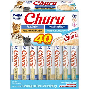 Inaba Churu Tuna Variety Creamy Puree Grain-Free Lickable Cat Treats 40 ct $22.89