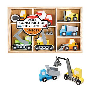 8-Piece Melissa & Doug Wooden Construction Site Vehicles w/ Storage Tray $14