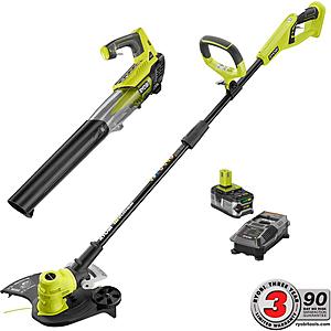 Home Depot Ryobi ONE+ 18-Volt Lithium-Ion Cordless String Trimmer/Edger and Jet Fan Blower Combo Kit - 4.0 Ah Battery/Charger Included  $109, & more Free Shipping 9-3-18 only