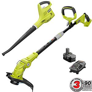 Home Depot  Ryobi ONE+ 18-Volt Lithium-Ion String Trimmer/Edger and Blower/Sweeper Combo Kit - 2.6Ah Battery and Charger Included $90 & more Free Shipping 10-27-18 only
