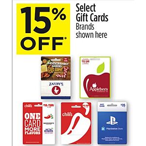 Dollar General 15% off Playstation Store gift cards (also Chili's, Applebees, On The Border, Magianos and Zaxbys) - In-Store Only