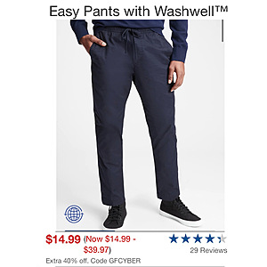 Gap Factory : Extra 40% Off Everything (Including Clearance).FS On All Orders No Min.Easy Pants W/Washwell $9.Plus Earn GapCash.
