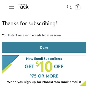 Nordstrom Rack : New Email Sign-ups Get $10 Off $75+. Combinable With GC As Payment.