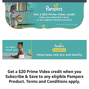 Amazon : $20.00 Prime Video Credit W/Qualifying Pampers Subscribe and Save