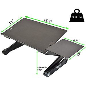 WorkEZ BEST Adjustable Laptop Cooling Stand & Lap Desk for Bed Couch w/ Mouse Pad. Ergonomic height angle tilt aluminum desktop tray portable macbook pro computer riser t - $8.64