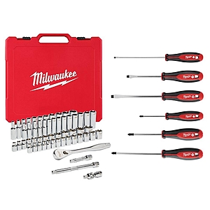 Milwaukee 3/8 in. Drive SAE/Metric Ratchet and Socket Mechanics Tool Set (56 piece) & Screwdriver Set (6 piece)-48-22-9008-48-22-2706 - $149.00